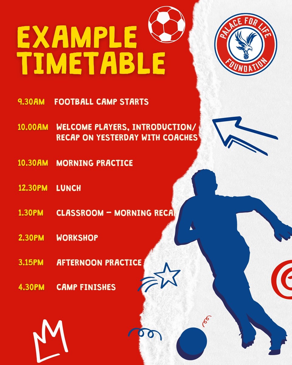 Palace for Life Foundation football camp example timetable