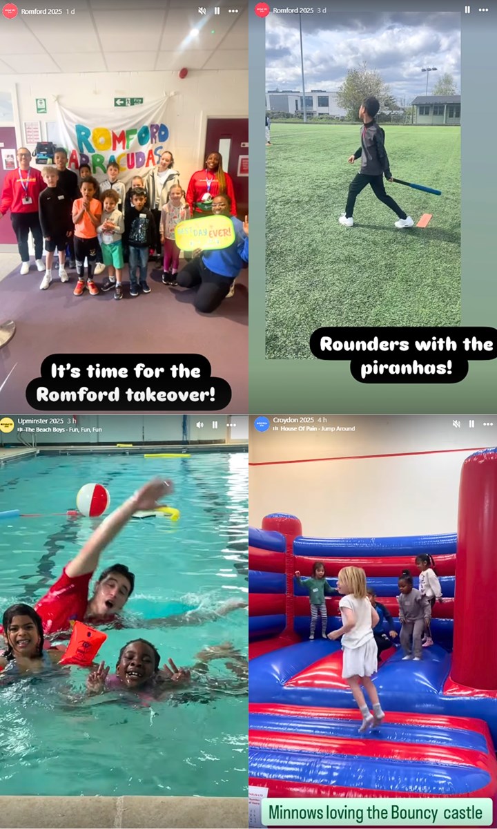 Barracudas Easter Camp 2025 montage of Instagram takeovers from 14-17 April